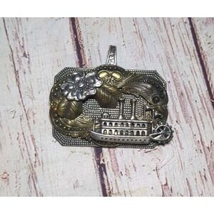 Sonja Lea Eccler 2 Tone Pendant Mississippi Riverboat And Magnolia Signed